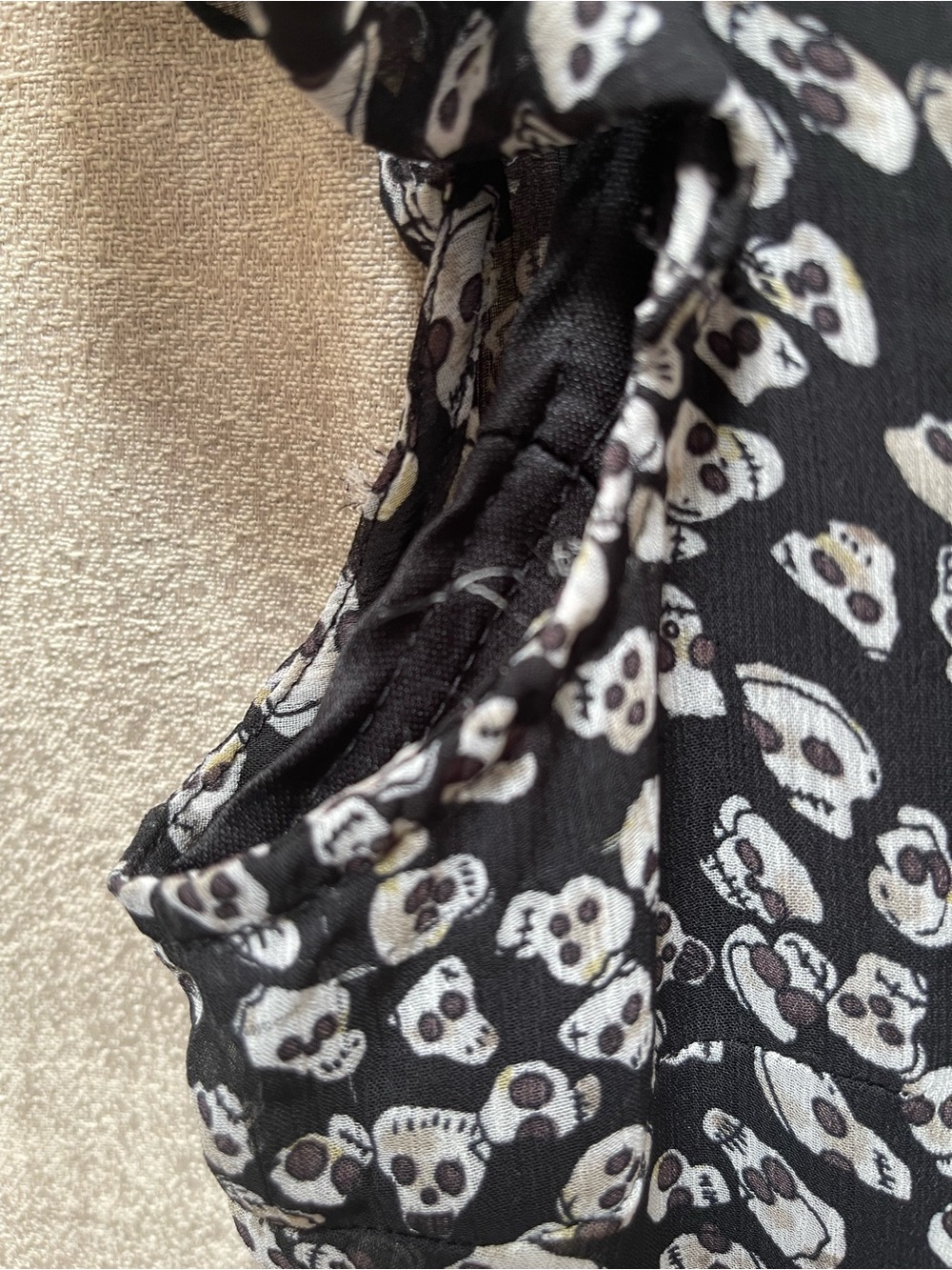 Royal Bones Black Cream Skull Print Vintage Goth Y2k Babydoll Mini Dress Daang - Picture 5 of 15